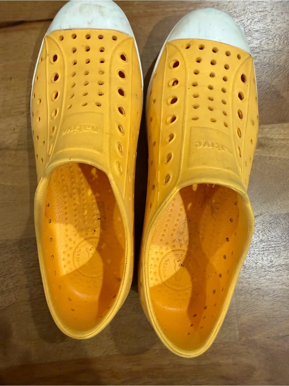 Native Yellow Perforated Slip-On Shoes with White Toe Caps and Sole Size Kid 3
